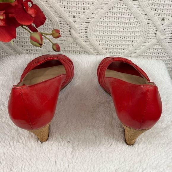MIZ MOOZ BY GAZITH Red Leather Peep Toe Cork Wedges Sandals Sz 6 Retro - Picture 5 of 10